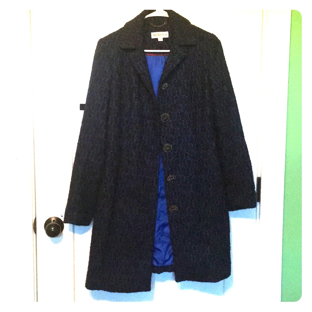 Elegant Navy Blue Patterned Trench Coat